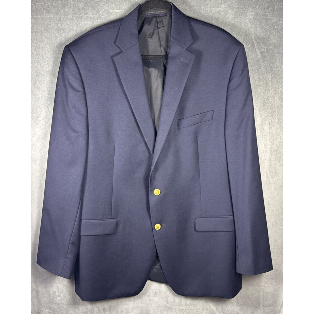Ralph Lauren Mens 100% Wool Navy Blue Gold Button Blazer Sport Coat Sz 44L